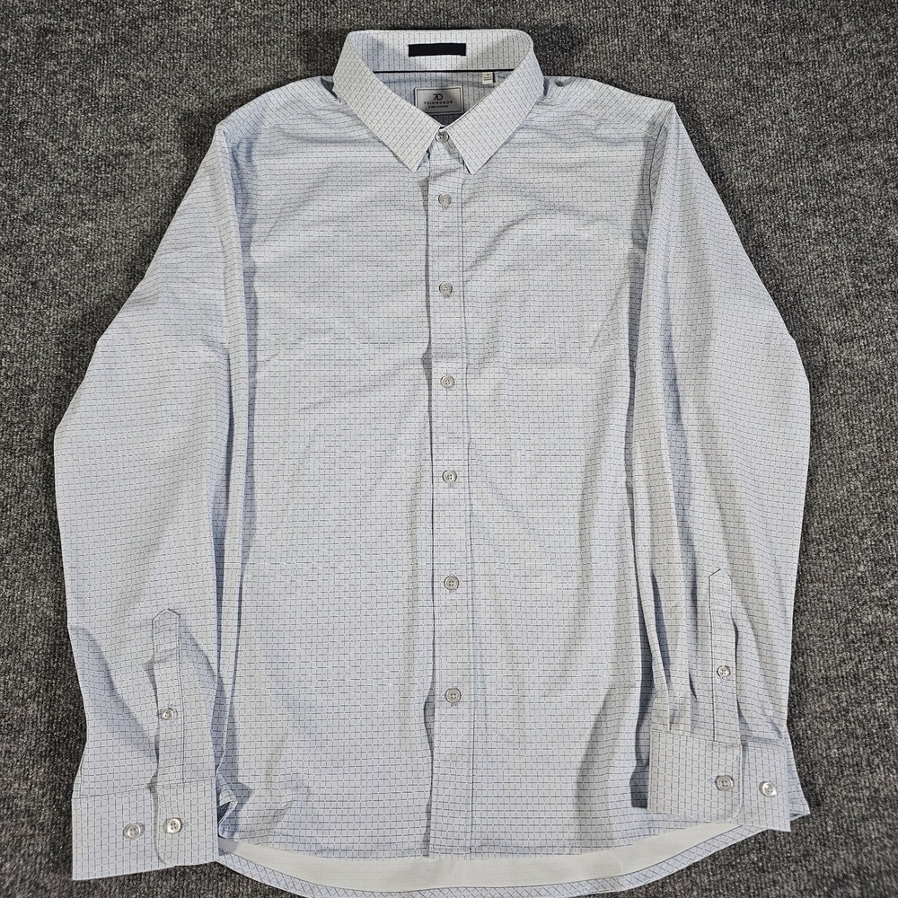 7 Diamonds Dress Shirt Mens M Light Blue Check 4 Way Stretch Button Long Sleeve